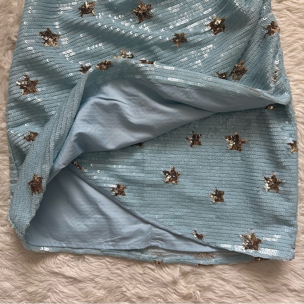 Superdown Dress Dina Mini Sequins Light Blue Star Embellished S NWT New - Picture 8 of 13